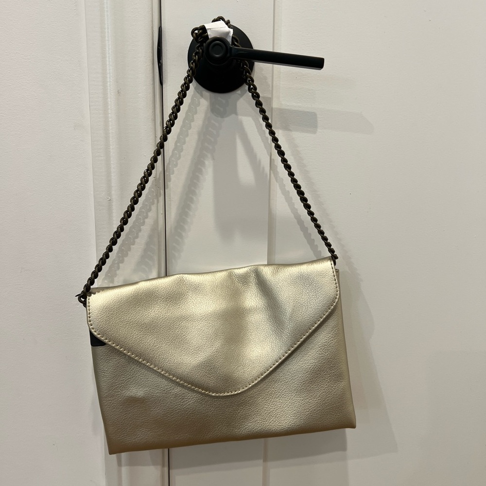New Fabulous J. Crew Pebbled Gold Leather Clutch Purse